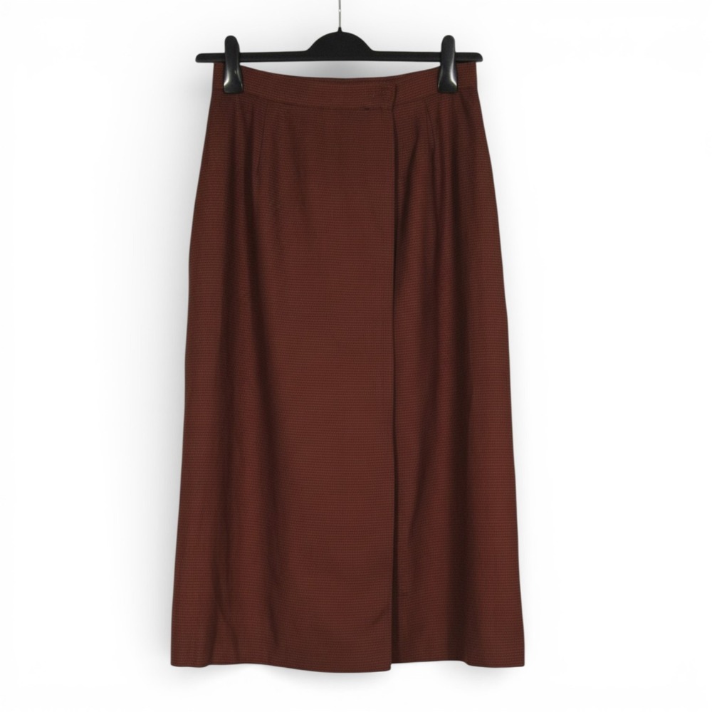 VTG SUSAN BRISTOL Brown/Multi PLAID Side Pockets FAUX WRAP Straight Skirt Sz 10